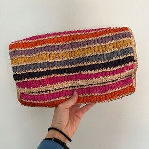 Mar Y Sol Multicolored Striped Raffia Clutch